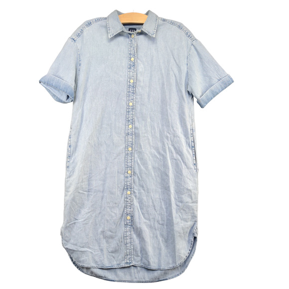 Gap Women's Button-Up Denim Shirt Dress Blue XS Short Sleeve Solid - Picture 1 of 13